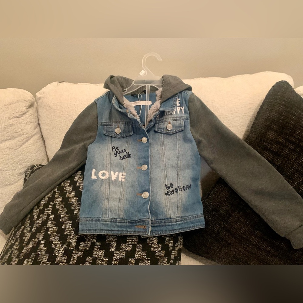 Blue Denim Jacket with Gray Sleeves